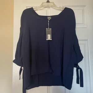 Worthington Navy Blouse with Tie Sleeves